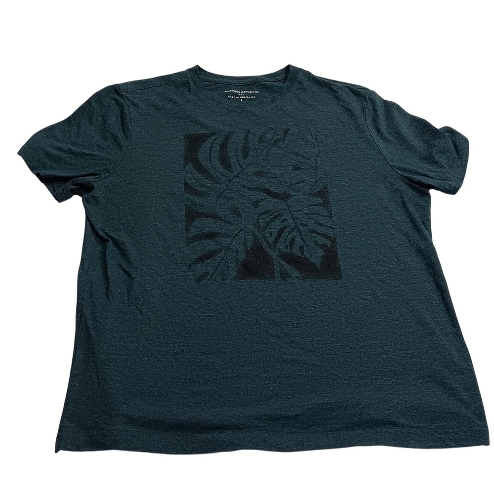 Banana Republic Mens T Shirt Size L Green Tropical Palm Graphic Crew Neck Tee